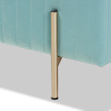 Helaine Contemporary Glam and Luxe Sky Blue Fabric Upholstered and Gold Metal Bench Ottoman