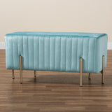 Helaine Contemporary Glam and Luxe Sky Blue Fabric Upholstered and Gold Metal Bench Ottoman