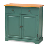 Garner Modern and Contemporary Two-Tone Turquoise and Oak Brown Finished Wood 2-Drawer Kitchen Cabinet