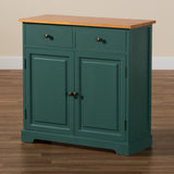 Baxton Studio Garner Modern and Contemporary Two-Tone Turquoise and Oak Brown Finished Wood 2-Drawer Kitchen Cabinet
