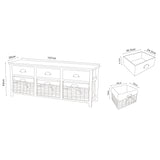 Mabyn Modern and Contemporary Light Grey Finished Wood 3-Drawer Storage Bench with Baskets