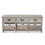 Mabyn Modern and Contemporary Light Grey Finished Wood 3-Drawer Storage Bench with Baskets