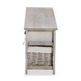 Mabyn Modern and Contemporary Light Grey Finished Wood 3-Drawer Storage Bench with Baskets