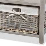 Mabyn Modern and Contemporary Light Grey Finished Wood 3-Drawer Storage Bench with Baskets