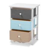 Kalila Modern and Contemporary White and Multi-Colored Finished Wood 3-Drawer Nightstand 