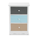 Kalila Modern and Contemporary White and Multi-Colored Finished Wood 3-Drawer Nightstand 