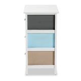 Kalila Modern and Contemporary White and Multi-Colored Finished Wood 3-Drawer Nightstand 