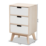 Halian Mid-Century Modern Two-Tone White and Light Brown Finished Wood 3-Drawer Nightstand