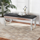 Baxton Studio Hedia Contemporary Glam and Luxe Grey Fabric Upholstered and Silver Finished Wood Accent Bench