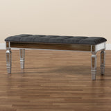 Baxton Studio Hedia Contemporary Glam and Luxe Grey Fabric Upholstered and Silver Finished Wood Accent Bench