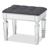 Hedia Contemporary Glam and Luxe Fabric Upholstered and Silver Finished Wood Ottoman