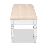 Baxton Studio Hedia Contemporary Glam and Luxe Beige Fabric Upholstered and Silver Finished Wood Accent Bench