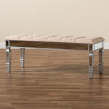 Baxton Studio Hedia Contemporary Glam and Luxe Beige Fabric Upholstered and Silver Finished Wood Accent Bench