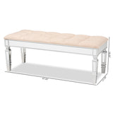 Baxton Studio Hedia Contemporary Glam and Luxe Beige Fabric Upholstered and Silver Finished Wood Accent Bench