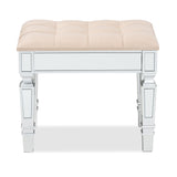 Baxton Studio Hedia Contemporary Glam and Luxe Beige Fabric Upholstered and Silver Finished Wood Ottoman