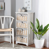 Rianne Modern Transitional White Finished Wood 4-Basket Storage Unit