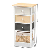 Adonis Mid-Century Modern Transitional Multi-Colored Wood 3-Drawer Storage Unit with Basket