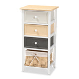 Adonis Mid-Century Modern Transitional Multi-Colored Wood 3-Drawer Storage Unit with Basket