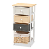 Adonis Mid-Century Modern Transitional Multi-Colored Wood 3-Drawer Storage Unit with Basket