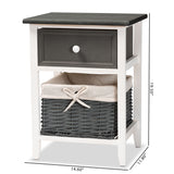 Shadell Modern Transitional Two-Tone Dark Grey and White Finished Wood 1-Drawer Storage Unit with Basket