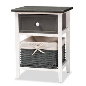 Shadell Modern Transitional Two-Tone Dark Grey and White Finished Wood 1-Drawer Storage Unit with Basket