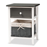 Shadell Modern Transitional Two-Tone Dark Grey and White Finished Wood 1-Drawer Storage Unit with Basket