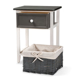 Shadell Modern Transitional Two-Tone Dark Grey and White Finished Wood 1-Drawer Storage Unit with Basket