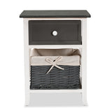 Shadell Modern Transitional Two-Tone Dark Grey and White Finished Wood 1-Drawer Storage Unit with Basket