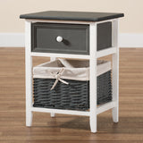 Shadell Modern Transitional Two-Tone Dark Grey and White Finished Wood 1-Drawer Storage Unit with Basket