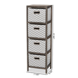 Jorah Modern and Contemporary Grey and White Fabric Upholstered Greywashed Wood 4-Basket Tallboy Storage Unit