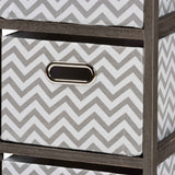 Jorah Modern and Contemporary Grey and White Fabric Upholstered Greywashed Wood 4-Basket Tallboy Storage Unit