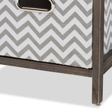 Jorah Modern and Contemporary Grey and White Fabric Upholstered Greywashed Wood 4-Basket Tallboy Storage Unit