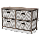 Jorah Modern and Contemporary Grey and White Fabric Upholstered Greywashed Wood 4-Basket Storage Unit