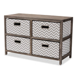 Jorah Modern and Contemporary Grey and White Fabric Upholstered Greywashed Wood 4-Basket Storage Unit