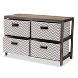 Jorah Modern and Contemporary Grey and White Fabric Upholstered Greywashed Wood 4-Basket Storage Unit