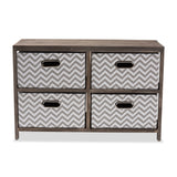 Jorah Modern and Contemporary Grey and White Fabric Upholstered Greywashed Wood 4-Basket Storage Unit