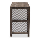 Jorah Modern and Contemporary Grey and White Fabric Upholstered Greywashed Wood 4-Basket Storage Unit