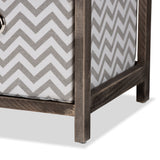 Jorah Modern and Contemporary Grey and White Fabric Upholstered Greywashed Wood 4-Basket Storage Unit