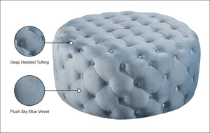 Addison Velvet / Engineered Wood / Foam Contemporary Sky Blue Velvet Ottoman/Bench - 36" W x 36" D x 16.5" H