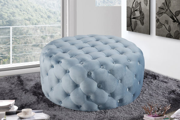 Addison Velvet / Engineered Wood / Foam Contemporary Sky Blue Velvet Ottoman/Bench - 36" W x 36" D x 16.5" H