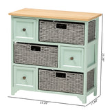 Baxton Studio Valtina Modern and Contemporary Two-Tone Oak Brown and Mint Green Finished Wood 3-Drawer Storage Unit with Baskets