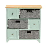 Baxton Studio Valtina Modern and Contemporary Two-Tone Oak Brown and Mint Green Finished Wood 3-Drawer Storage Unit with Baskets