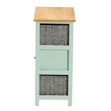 Baxton Studio Valtina Modern and Contemporary Two-Tone Oak Brown and Mint Green Finished Wood 3-Drawer Storage Unit with Baskets