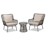 Dermot Modern and Contemporary Beige Fabric and Grey Synthetic Rattan Upholstered Patio Set