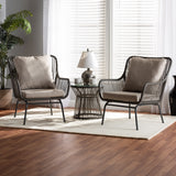 Dermot Modern and Contemporary Beige Fabric and Grey Synthetic Rattan Upholstered 3-Piece Patio Set