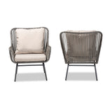Dermot Modern and Contemporary Beige Fabric and Grey Synthetic Rattan Upholstered 2-Piece Patio Chair Set