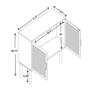 Maclean Mid-Century Modern Rattan and Natural Brown Finished Wood 2-Door Sideboard Buffet