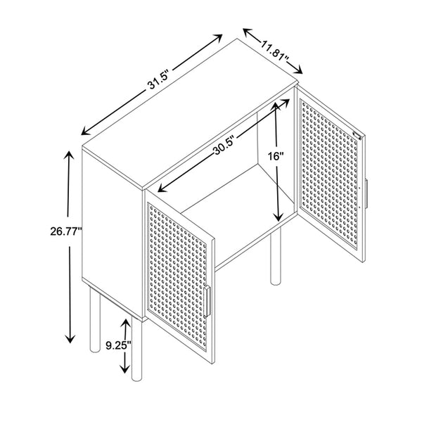 Maclean Mid-Century Modern Rattan and Natural Brown Finished Wood 2-Door Sideboard Buffet