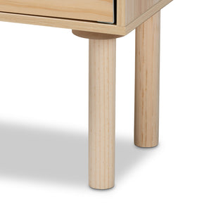 Maclean Mid-Century Modern Rattan and Natural Brown Finished Wood 2-Door Sideboard Buffet