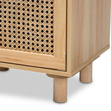 Maclean Mid-Century Modern Rattan and Natural Brown Finished Wood 1-Door Nightstand